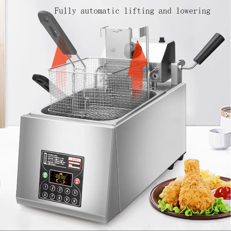 8L Electric Frying Pan Commercial Single-cylinder Timed French Fries Intelligent Automatic Lifting Large-capacity Fryer Electric