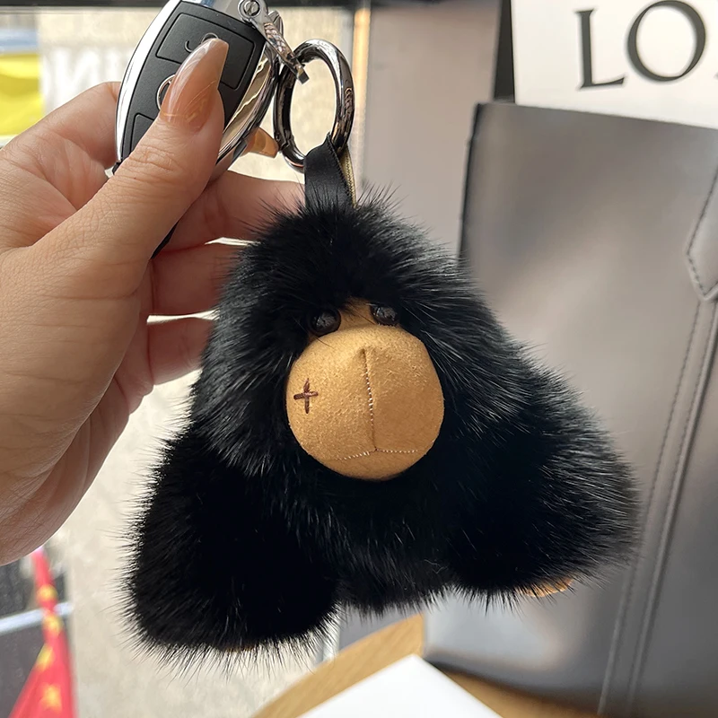 

Новинка 2024, милый брелок Gorilla 100% из натурального меха норки, брелок для автомобиля King Kong, брелки