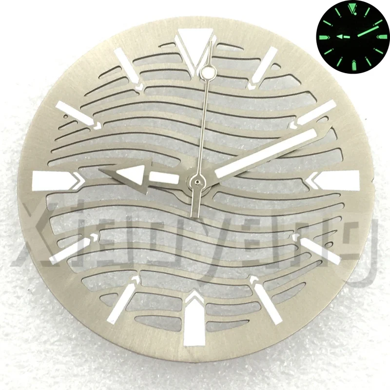 Black Blue Silver Green 29mm Skeleton Watch Dial With Silver Hands and C3 Green Luminous Accents