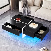 Table basse brillante avec lumières LED contrôlées par application – Design bloc noir et blanc, 100 × 50 × 34,5 cm, table centrale lumineuse intelligente 3