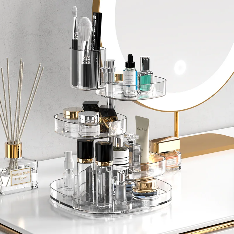 

1PCS Household 360 Rotation Cosmetic Storage Rack Spice Drink Rack Multilayer Transparent Storage Box With Adjustable Height