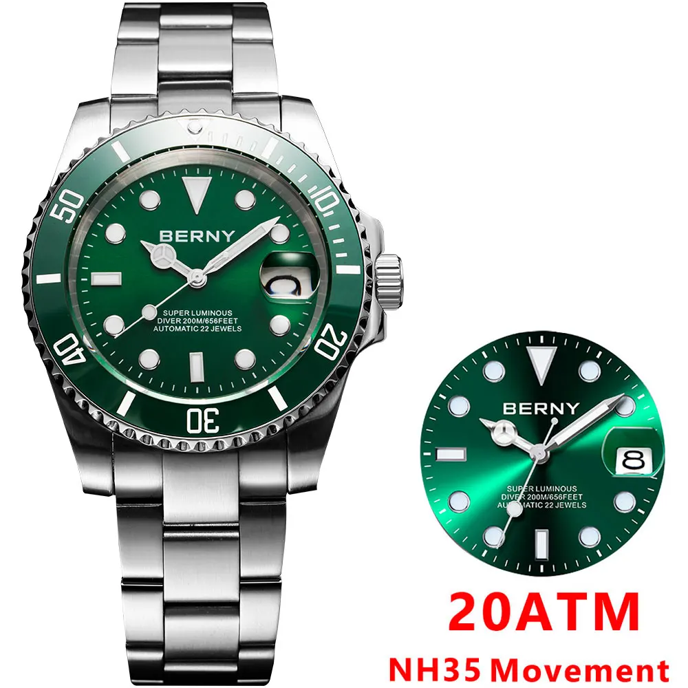 Water Ghost Diver Watch for Men Luxury Clock NH35 Automatic Mechanical Business Wristwatches Sapphire Super Luminous 20Bar |
