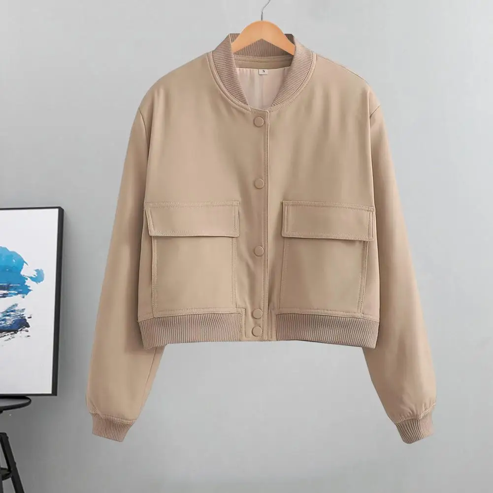 

Women Jacket Stylish Women's Casual Jacket Long Sleeves Stand Collar Solid Color Button Closure Drop Shoulder Large