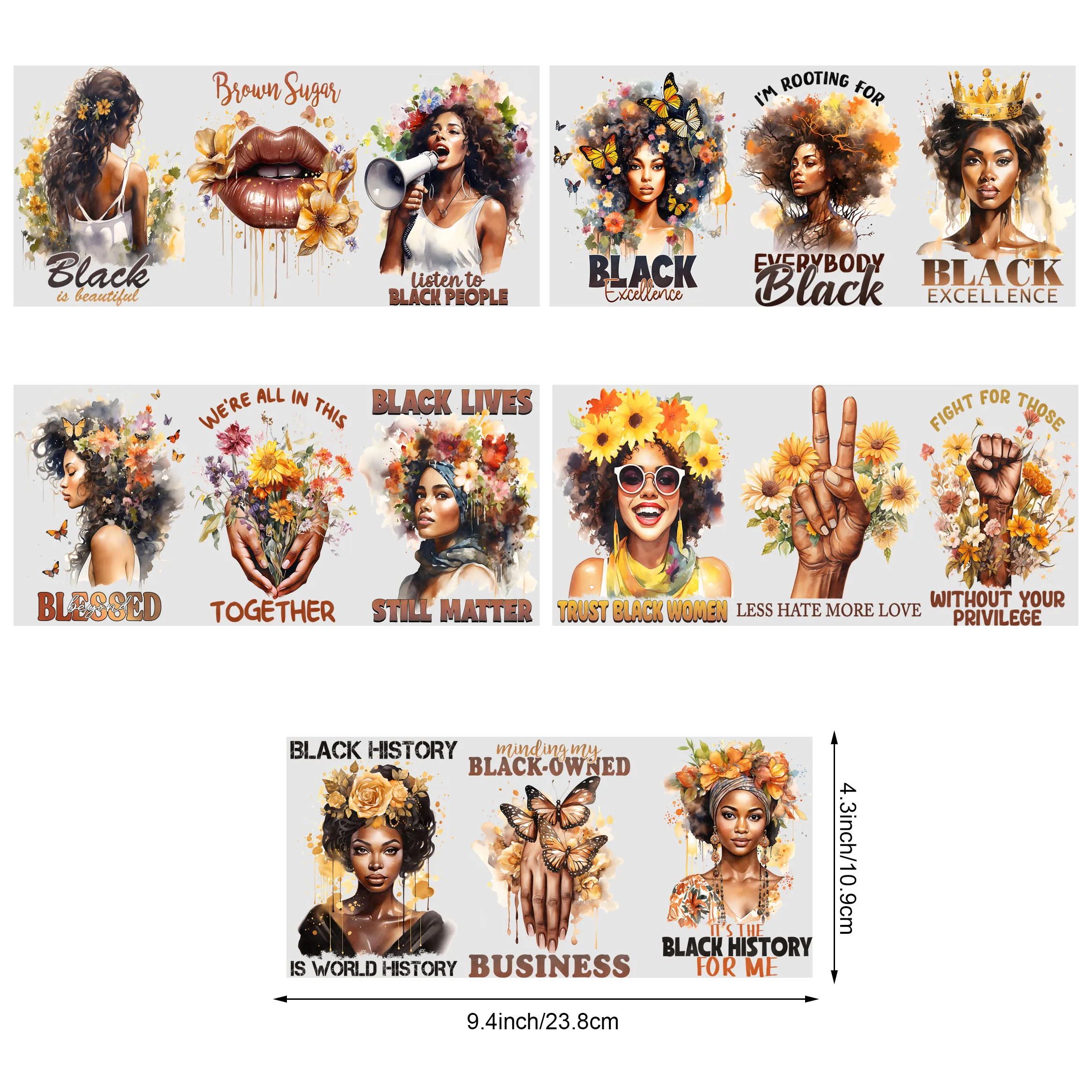Black Queen UV DTF Cup Stickers 5 Sheets Glass DTF Transfer Stickers Waterproof Wipe Transfer Paper for 16 oz Glass Mugs