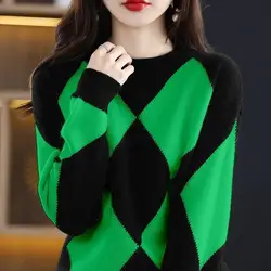 Autumn Winter KPOP Fashion Style Harajuku Slim Fit Tops Women Loose Casual All Match Knitwear O Neck Insert Long Sleeve Sweaters