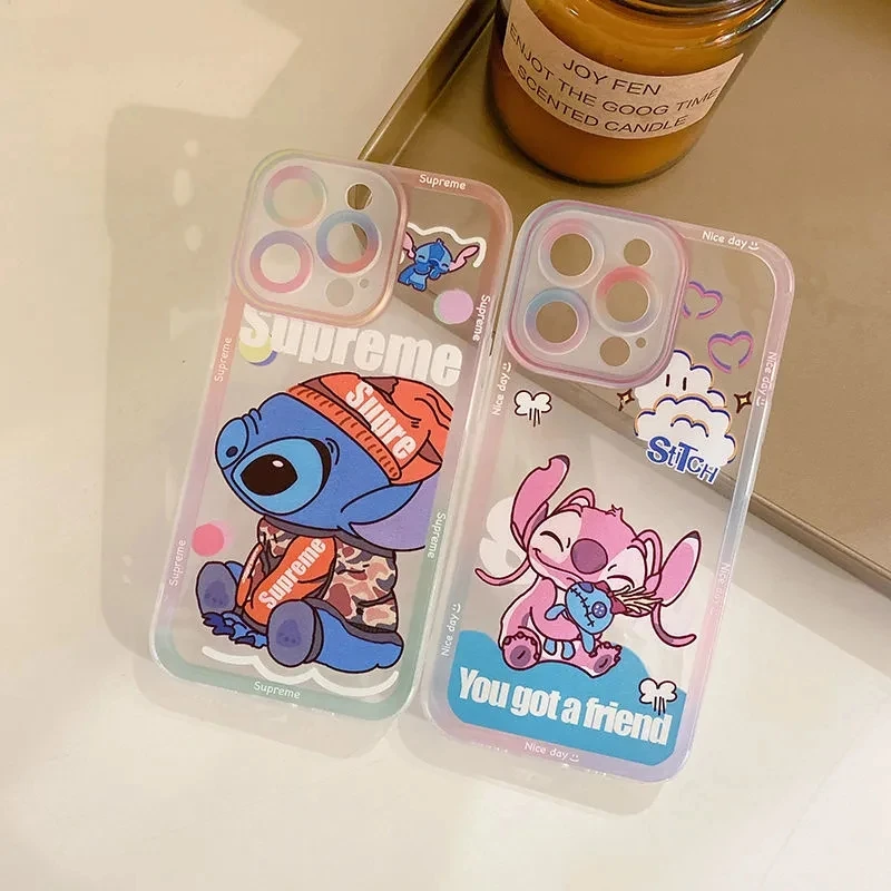Funda De Telefono Dibujos Animados Kawaii Stich Para Iphone 11 13 12 Pro Max Xr X Mini 7 8 Plus Coque Transparente Disney Coppia