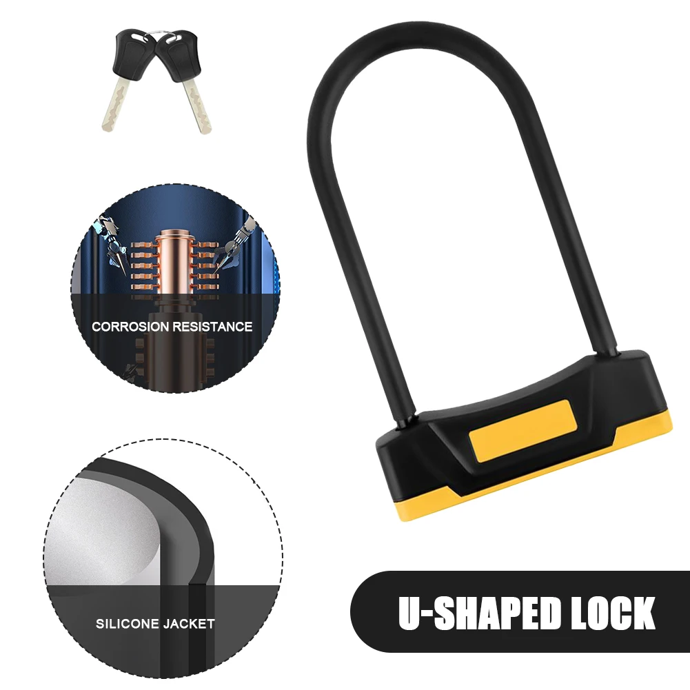 ตัวล็อกรูปตัวยูสำหรับจักรยานกันขโมยล็อคจักรยานเสือภูเขาตัวล็อคจักรยานเสือหมอบพร้อมกุญแจ2ดอกสำหรับรถจักรยานยนต์สกู๊ตเตอร์อุปกรณ์เสริมเพื่อความปลอดภัยสำหรับการปั่นจักรยาน 1
