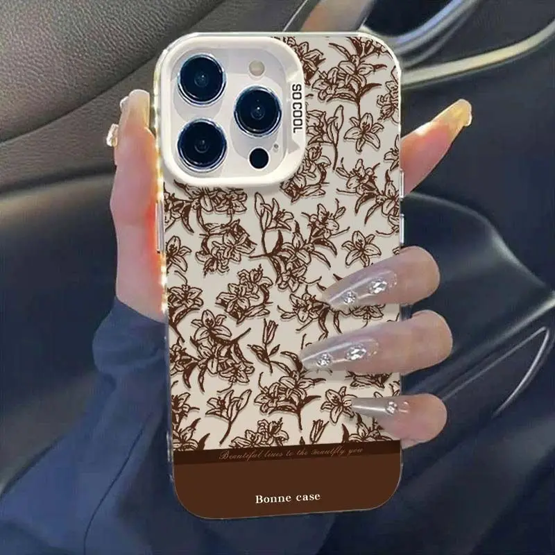 Elegant Brown Sketch Floral Pattern Phone Case - Hard Back Cover