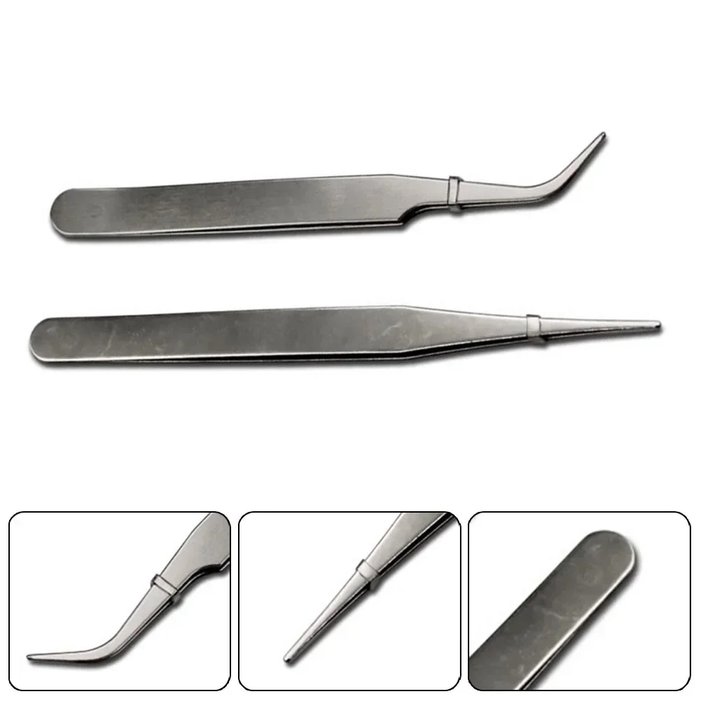 Stainless Steel Mini Tweezers Dismantling Repair Hand Tools Curved/Straight/Tip Silver Tweezers For Pick Up Small Parts 2pcs precision tweezers tweezer tool phone repair tweezers