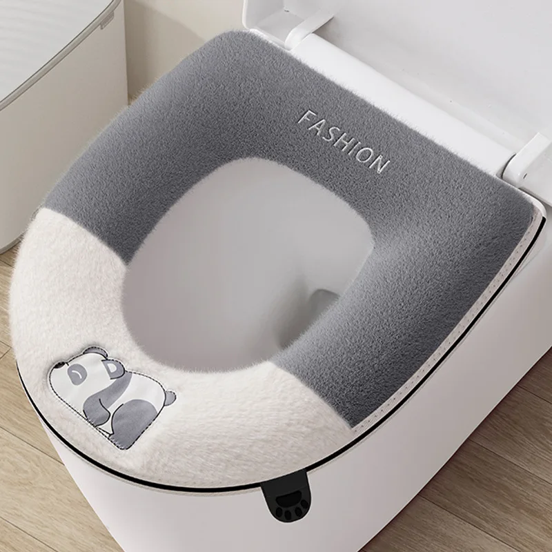 Cute Panda Home soft Toilet Seat Cover Thickened for winter Toilet pad case Warm WC rim Mat cape Portable Zipper potty cushion toilet seat cover