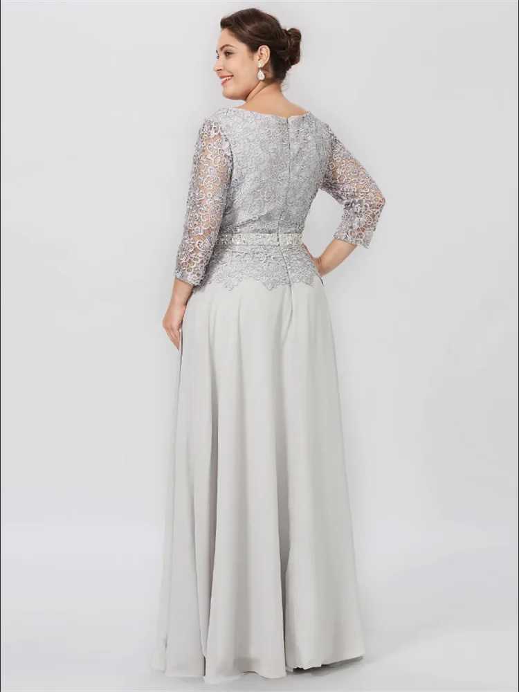 Straight Vintage Long Sleeves Mother of Bride Groom Dresses O-Neck Lace Embroidery Beaded Elegant Mother Dresses Floor Length