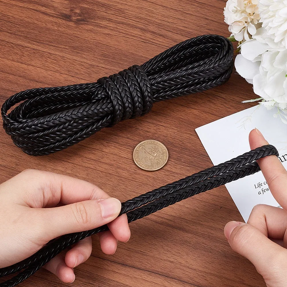 5M PU 가죽끈 플랫 블랙 8x3mm 5.47야드(5m)/개