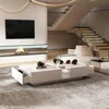Modern Coffee Table with Lights & Glass Tabletop, Living Room Coffee Tables with 2 Drawers, Central Table with Storage 3