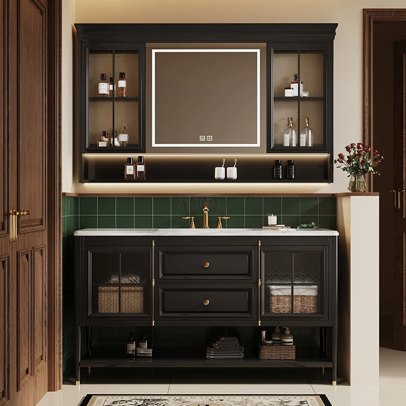 *Oak floor-to-ceiling American bathroom cabinet combination bathroom washstand French retro