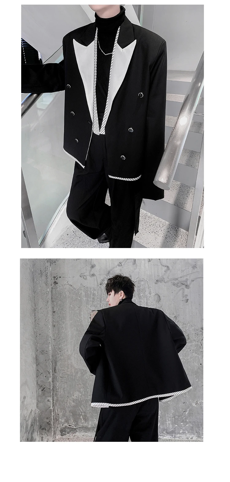 net celebridade splice design casual blazers homem coreano streetwear moda vintage duplo breasted terno casaco blazer masculino