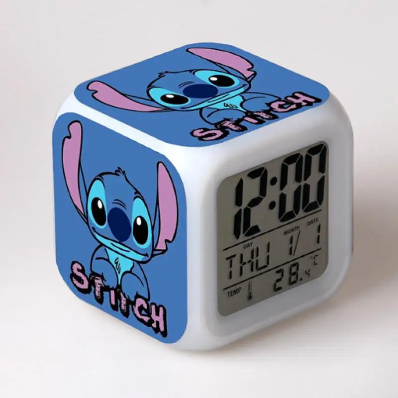 Anime Disney Stitch Alarm Clocks Night Light Color Change 7 Led Anime Lilo&stitchs Stich Desk Home Decor Kids Birthday Gifts 1
