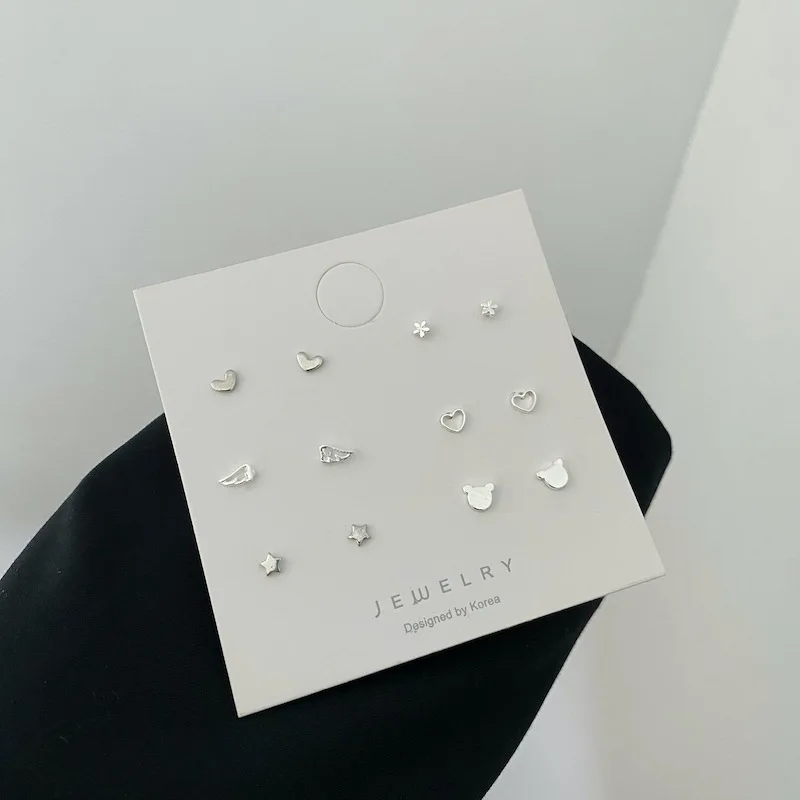 S925 Sterling Silver Needle Simple Hollow out Mini Heart Wing Stud Earrings Set for Women Girls