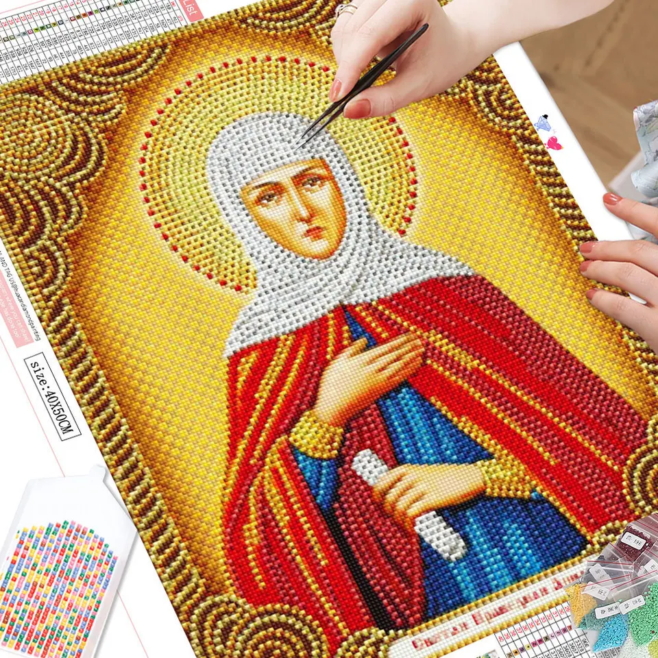 YSCOLOR Diamond Painting 5D Crystal Ambachten Diamant Schilderij Mozaïek Pictogrammen St. Nicolaas Van Myra 3D Ronde Diy Diamant Borduurwerk Patroon Orthodoxe Religie 30X40cm