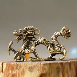 1Pc Pure Brass Chinese Mythical Animal Dragon Statue Figures Miniature Antique Ornaments Dragon Ornament Feng Shui Decor Gifts