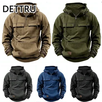 Men’s  Hoodies Sweatshirts Multi Pockets Male Hooded Jackets  Outdoor Half Zipper