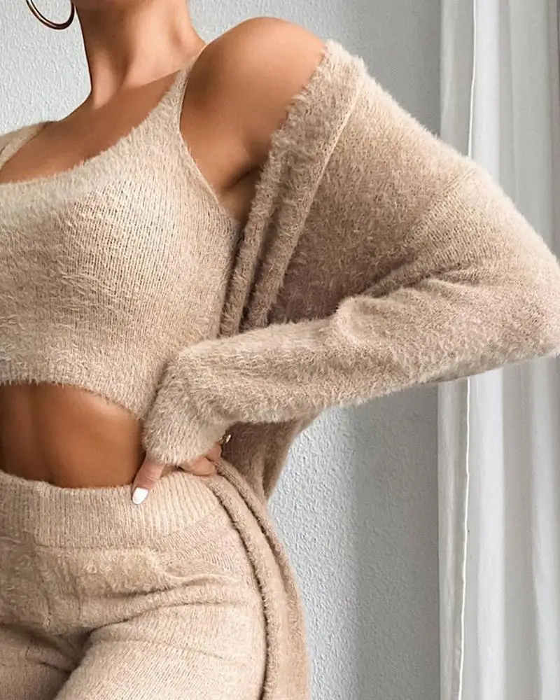 3pcs Winter Soft Open Front Cardigan for Women