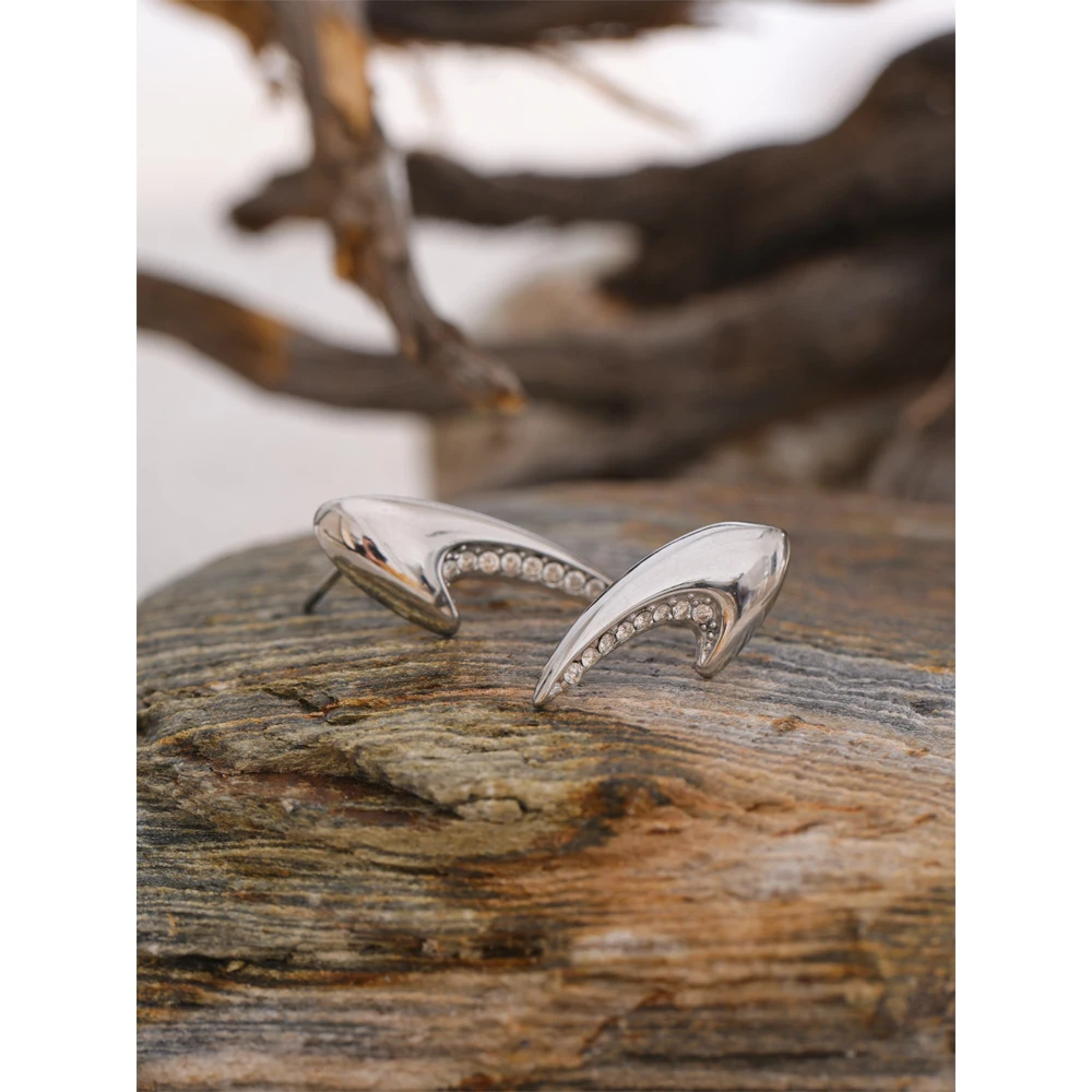 Yhpup Stud Earrings Stainless Steel Zirconia Geometric
