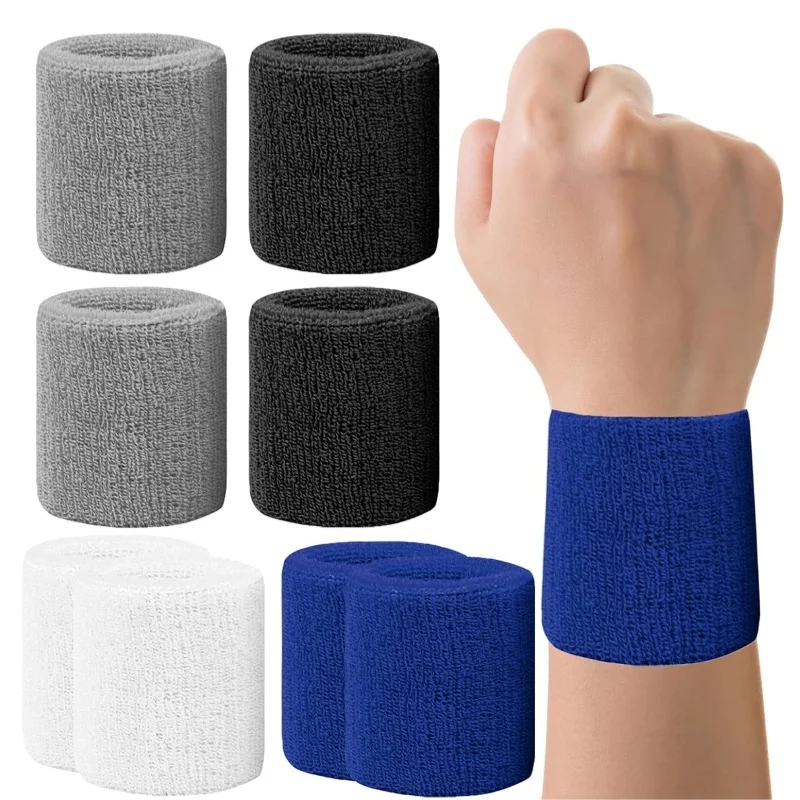 New Hot 1Pairs 2Pcs Set Breathable Cotton Wrist Sweatbands Sweat Absorbent Wristbands for Tennis Football Basketball Running Gym