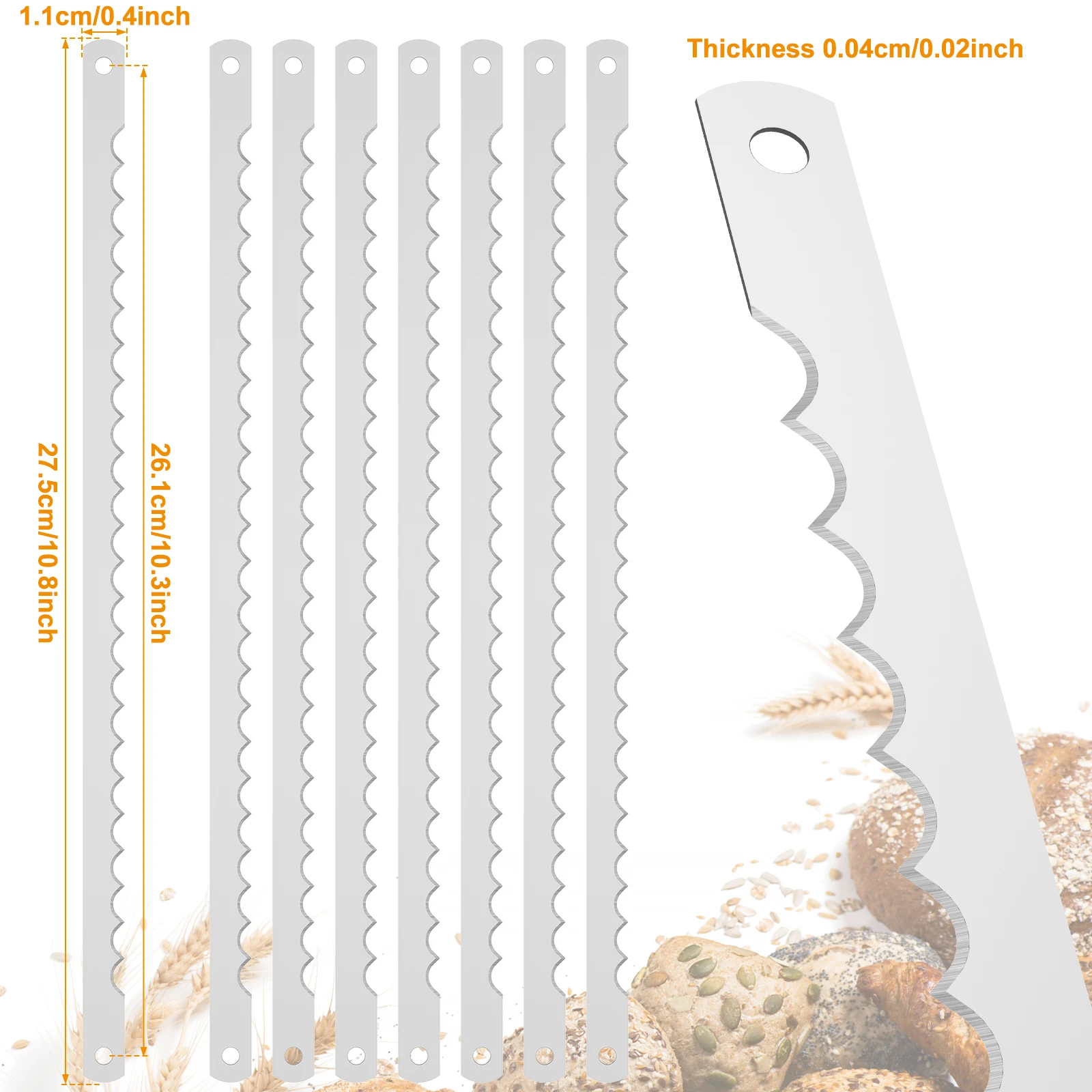 8Pcs Bread Bow Cutter Blades Stainless Steel Replacement Blade 10.8&times;0.4 Inch Serrated Bread Blade Rustproof Cutting Tool