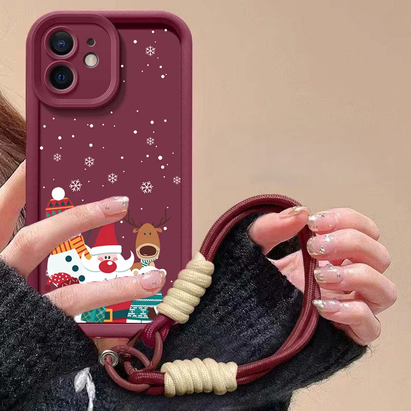 Festive Cartoon Christmas Rope Lanyard Phone Case