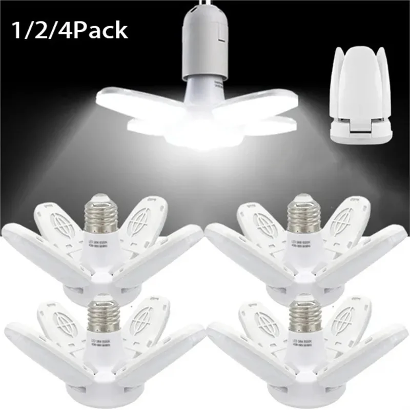 1/2/4PCS E27 LED Bulb Fan Blade Lamp Garage Lights AC85-265V 28W Foldable Light Bulb for Home Ceiling Light Mini Four-Leaf Bulb