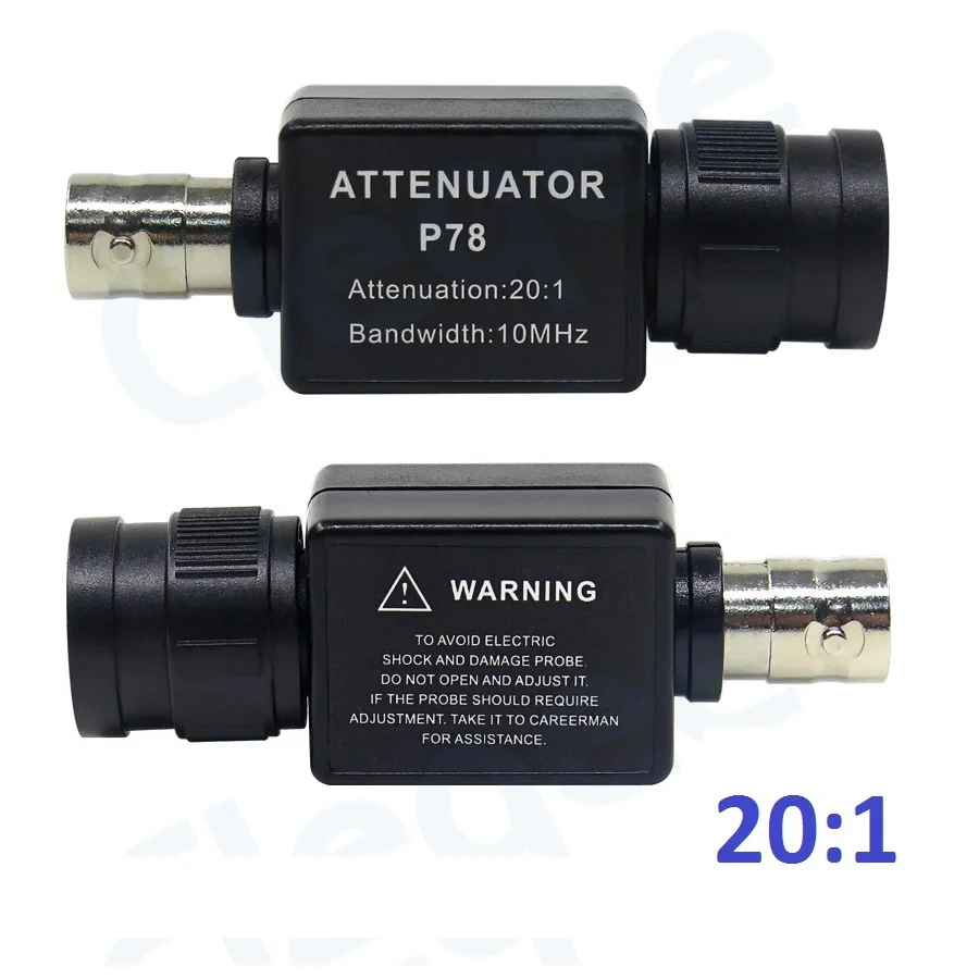 

P78 20:1 Signal Attenuator 10Mhz Bandwidth oscilloscope Accessories BNC Adapter Input Resistance 1.053MOhm 20 Times Attenuation