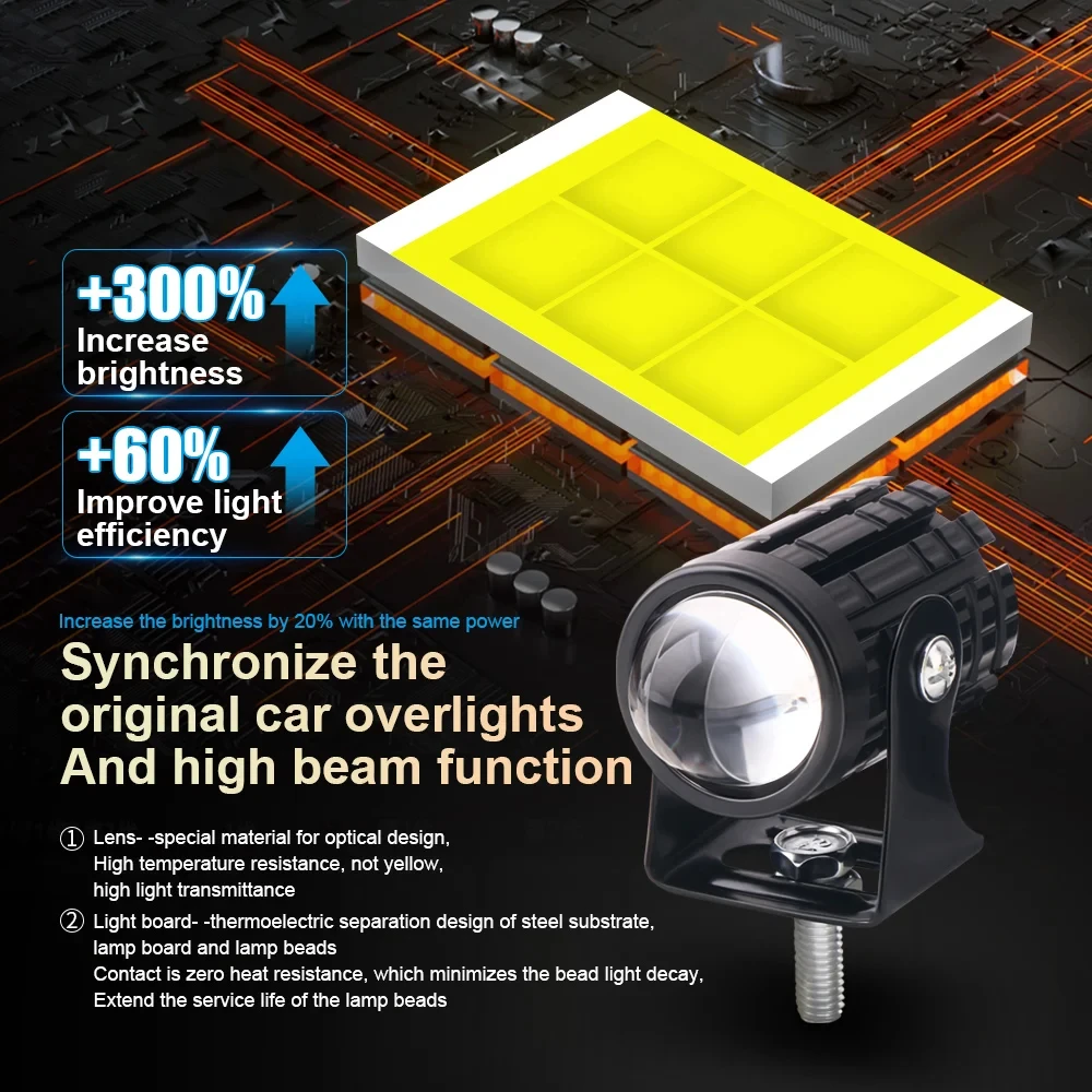 Motorcycle LED Headlight Dual Color Universal Spotlights Fog Light Mini Driving Light 24/12V For Truck Moto Trailer ATV Scooter