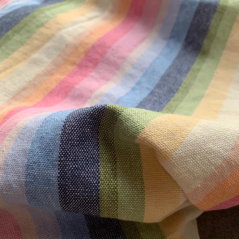 Colorful Woven Striped Linen Cotton Fabric for Dresses Pants High End Custom Spring Autumn Clothing Material Textured Premium - 4