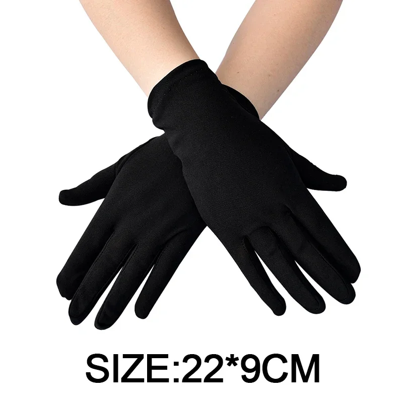 Party Etiquette Short Gloves Stretch Sun Protection Full Finger Mitten Black Spandex Silk Elastic Driving Gloves for Men Women male gloves,sunscreen gloves,full finger gloves,etiquette gloves