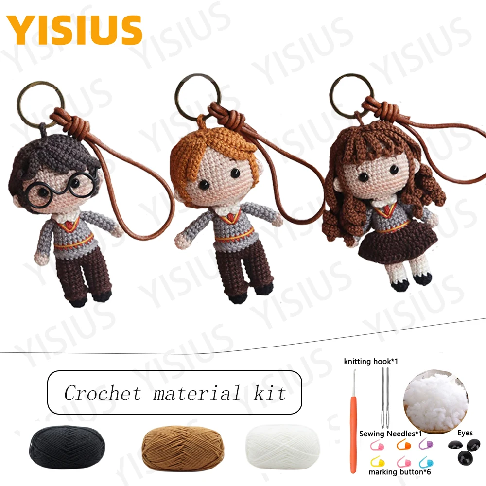 수제 크로 셰 뜨개질 인형 재료 세트 Amigurumi 마법의 소년 소녀 원사 수..