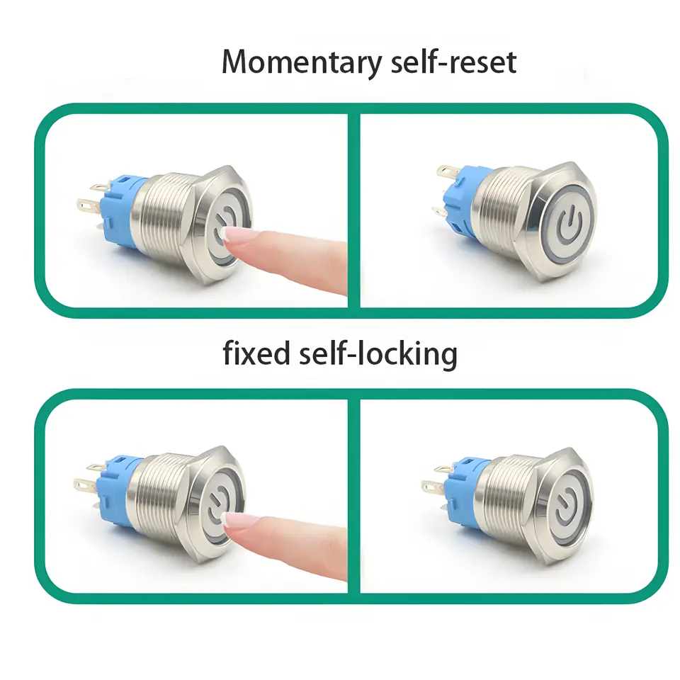 16mm 19mm 22mm Metal Push Button Switch Momentary/Latching Flat Head Led Light Red Yellow Blue Green White 3V 12V 24V 220V image 6