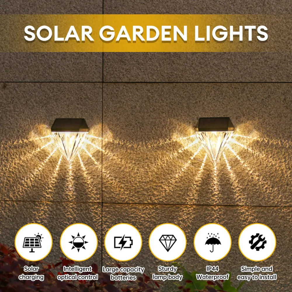 

2pcs Solar Garden Lights Waterproof Fence Light Outdoor Wall Lamp Solar Powered Balcony Street Light Yard Garden Decorative Lamp