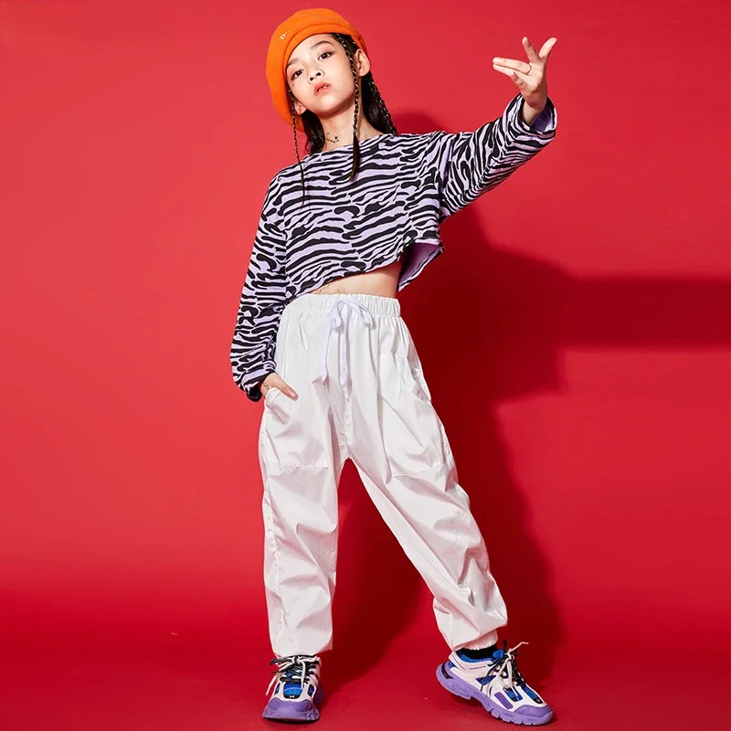 

Fashion Jazz Street Dance Costume Girls Hip Hop Clothing Kids Sweatshirt Pants Set Ballroom Dancewear Stage Rave Costumes Outfit