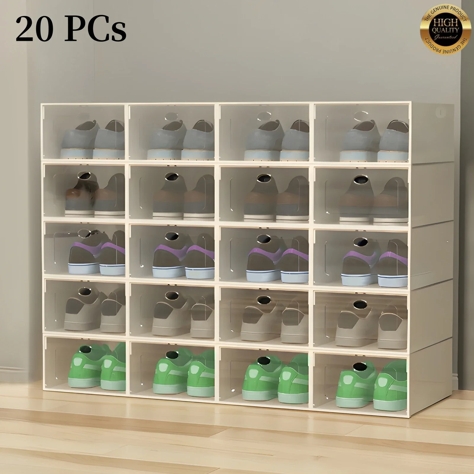 

20Pcs Shoes Storage Transparent Shoe Organizer System Stackable Plastic Sneaker Display Case Storage Box Shoe Rack
