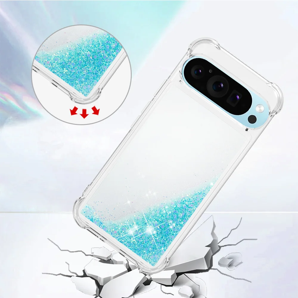 Chic Bling Glitter Liquid Quicksand Anti-Fall Phone Case with Clear Soft Back Cover