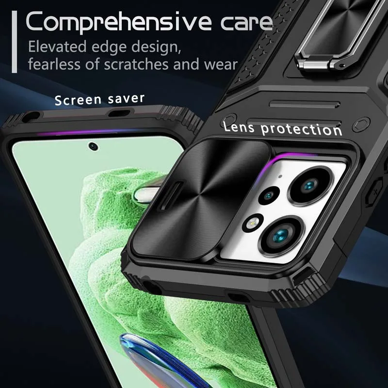 Slide Lens Camera Case For Xiaomi POCO F5 X5 Redmi Note 12 11 11S 11E Pro K60 5G Cover Shockproof Armor Protect Back_voghion.com