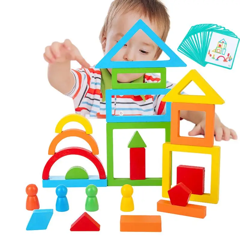 

Деревянный шаблон блока Монтессори STEM развивающие игрушки Красочные прочные Novlety толстые деревянные русские блоки пазл STEM Intelligence