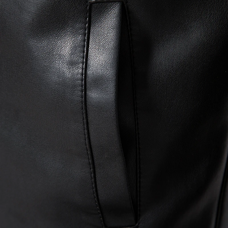 TRAF 2024 Leather Men's New Trend Fashion Spring And Autumn Stand Collar Comfortable Slim Leather Jacket Handsome Youth Coat 5