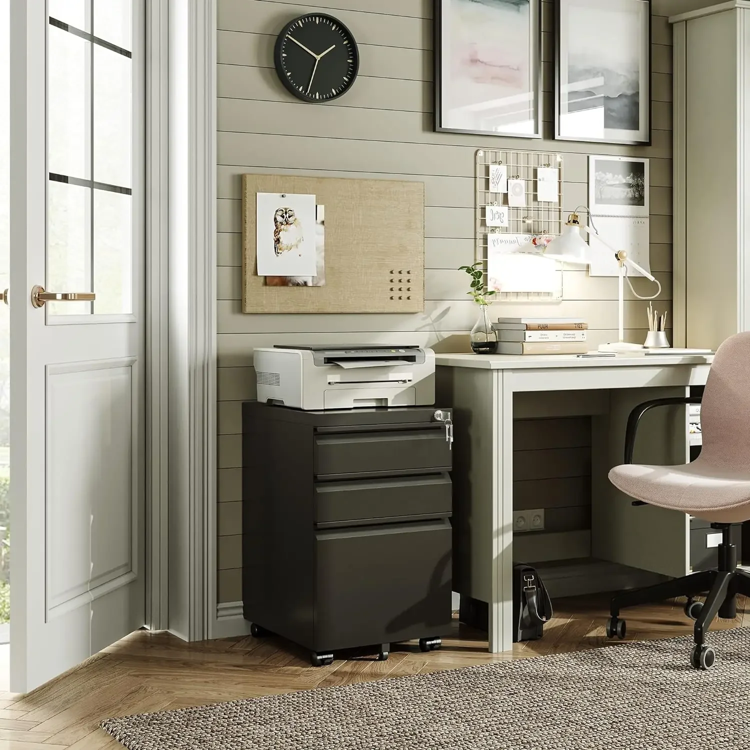 

3 Drawer Mobile File Cabinet with Lock, Under Desk Metal Filing Cabinet for File, Fully Assembled Except Wheels, Black