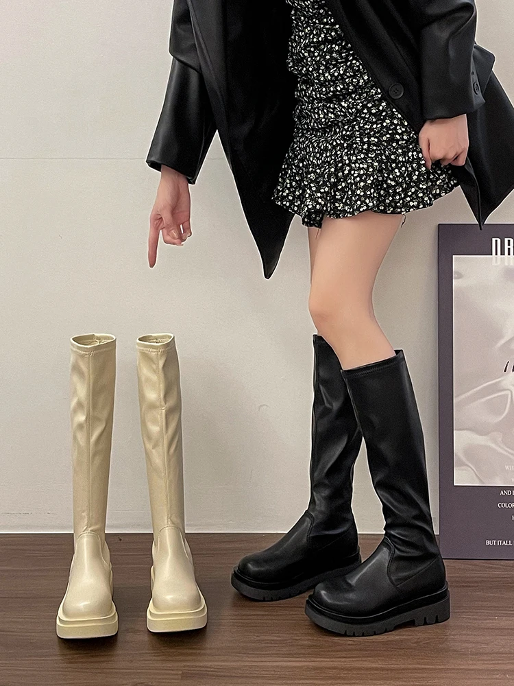 

Женские ботинки, осенняя Белая обувь, привлекательные высокие ботинки до бедра на высоком каблуке, привлекательные роскошные дизайнерские ботинки с круглым носком, женская зимняя обувь