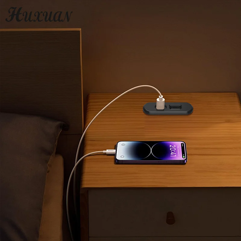 For Office Bedroom Table Recessed Sockets 1 USB-A And 1 Type-C Built In Desktop Hidden Power Outlet With 1.2M Extension Cord 5