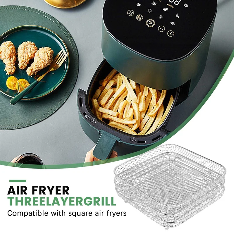 8 Inch Air Fryer Rack for Instant Vortex Air Fryer,for Philips,for COSORI Fryer,Square Three Stackable Dehydrator Racks