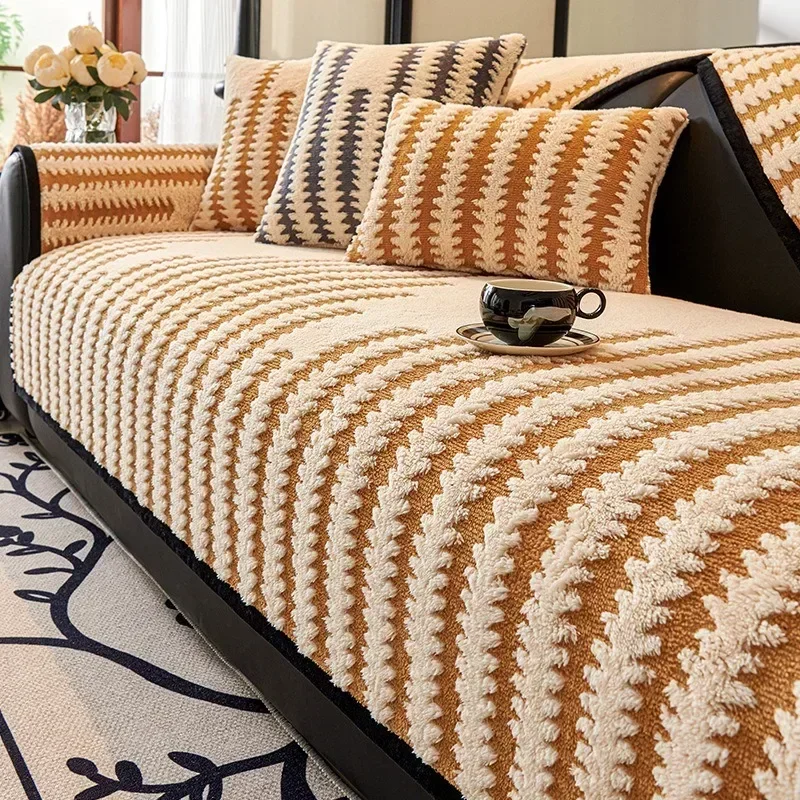 Funda de sofá Universal de felpa suave, cojín de sofá combinado antideslizante nórdico, toalla de sofá en forma de L para decoración protectora para sala de estar