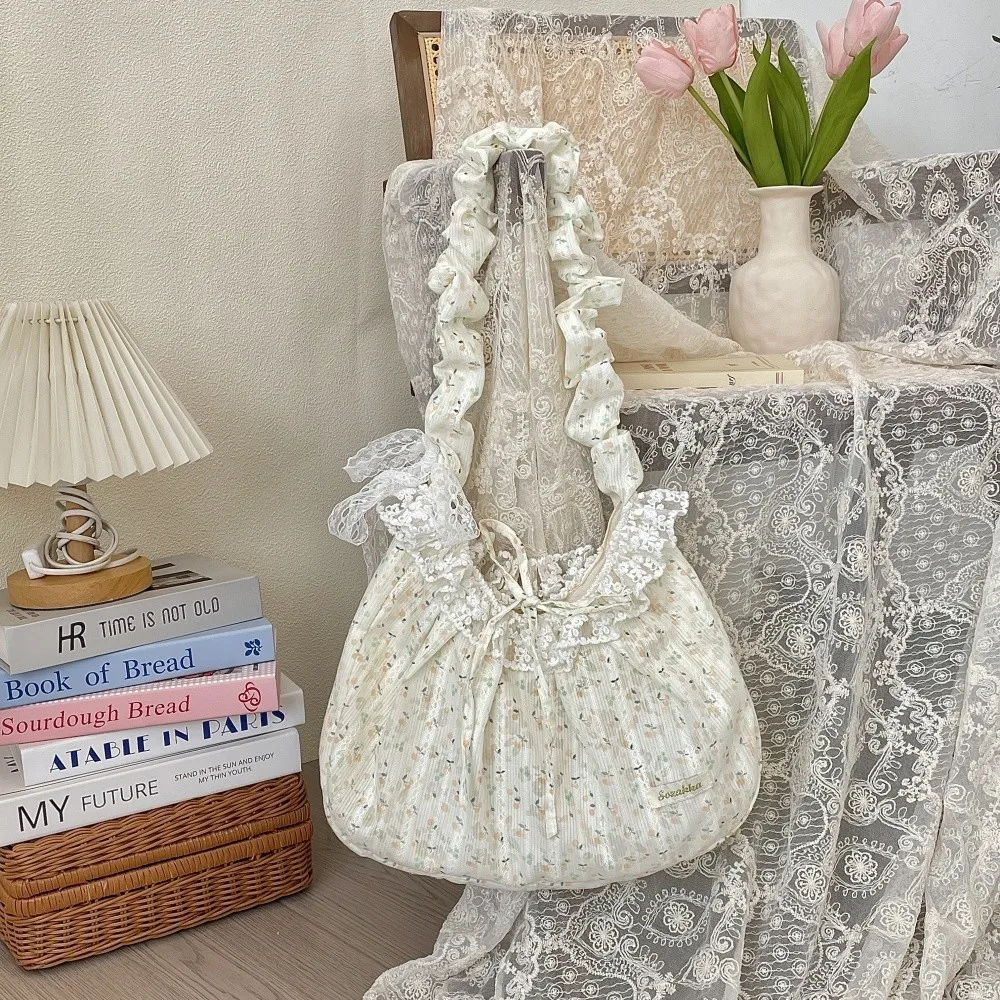 JIAERDI Fairycore Aesthetic Floral Handbag Purse Women Sweet Cute Lace Bow Y2k Shoulder Bags Female Casual Crossbody Bags 2025