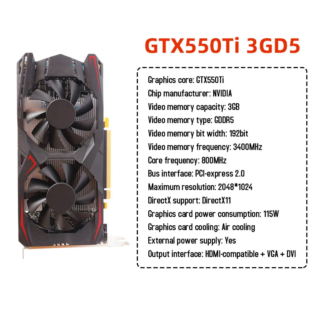 graphics cards computer GTX550Ti 8GB 128bit GDDR5 NVIDIA Graphics Card For Gaming Desktop Computer Video Card with Cooling Fan 8GB Video Card VGA+DVI display card for pc Graphics Cards